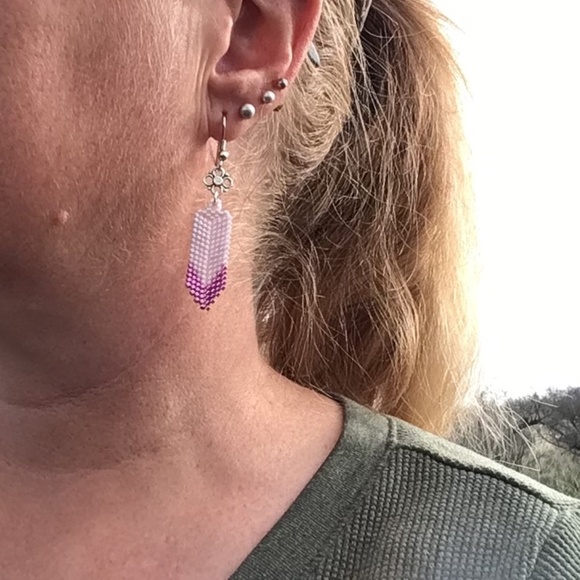 Pink Feather Beaded Earrings, New, Handmade by Me - Picture 8 of 8